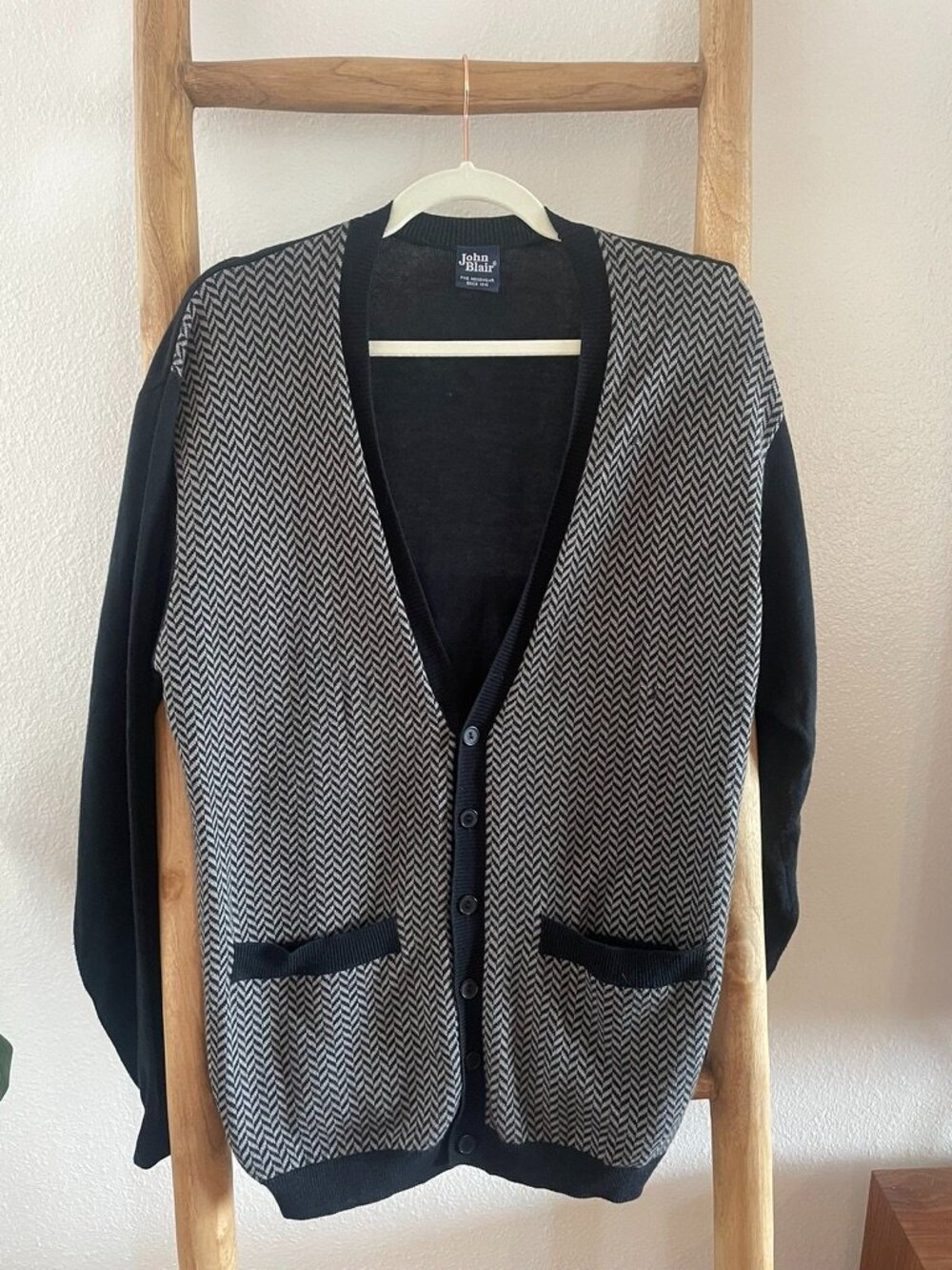 John Blair Fine Menswear Gray/Black Button Up Cardigan with Front Pockets